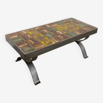 Table basse rectangulaire vintage en acier et céramique des années 60