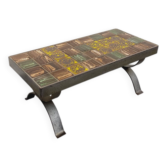 Table basse rectangulaire vintage en acier et céramique des années 60