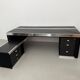 Guido Faleschini For Mariani, L-shaped Leather and Steel Desk, Italy 1970s