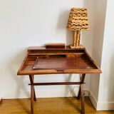 Desk, writing desk in solid rosewood and studded leather, 20th century.