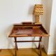 Desk, writing desk in solid rosewood and studded leather, 20th century.