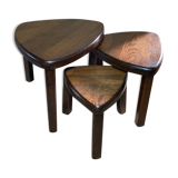 Brutalist oak organic curved oval side or nesting tables, Dutch ca 1960