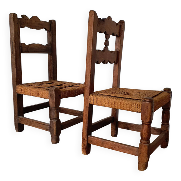 2 chaises brutalistes en corde du milieu des années 1900