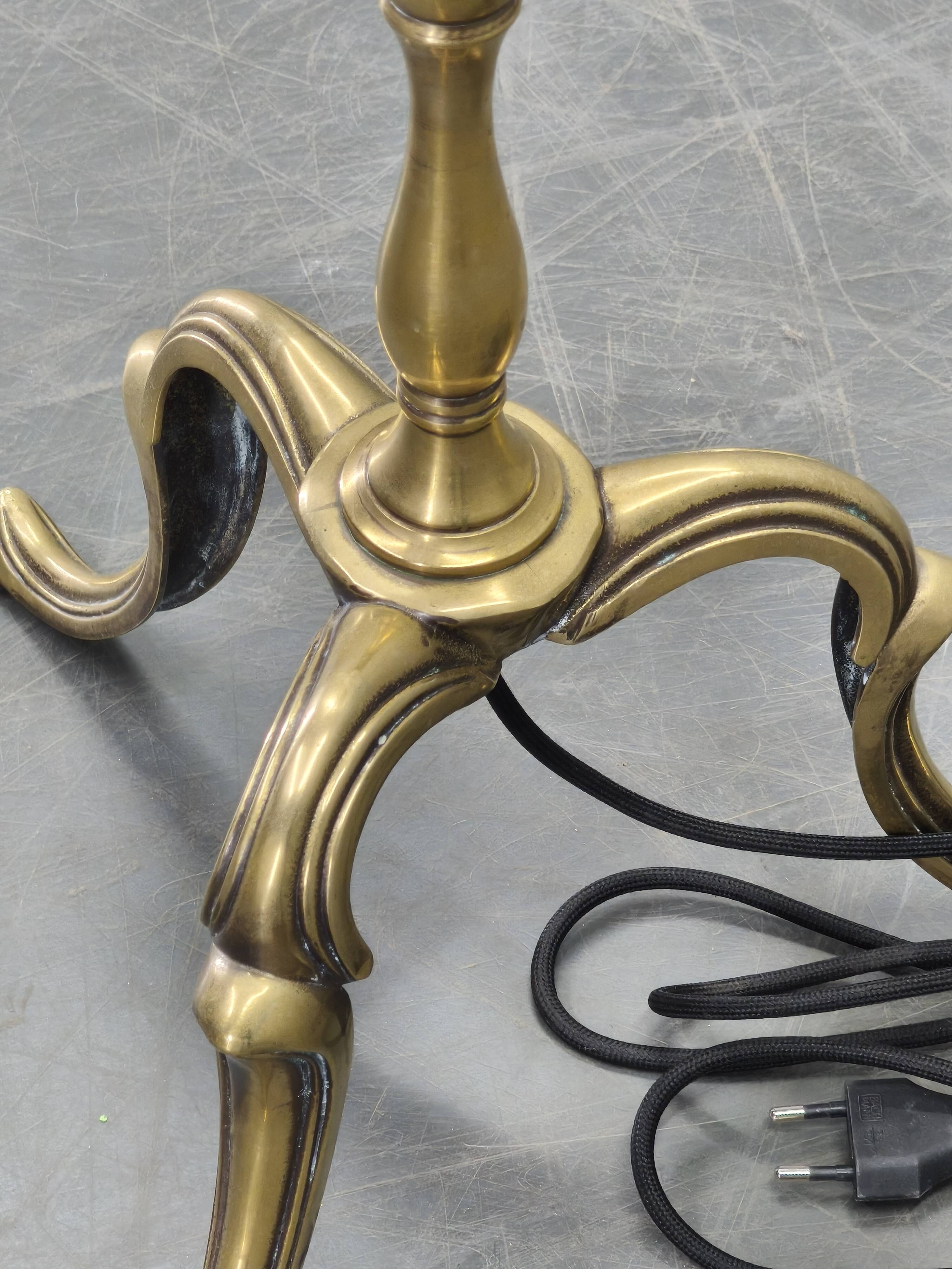 Hollywood regency brass floor lamp with romo shade, italy 1950s