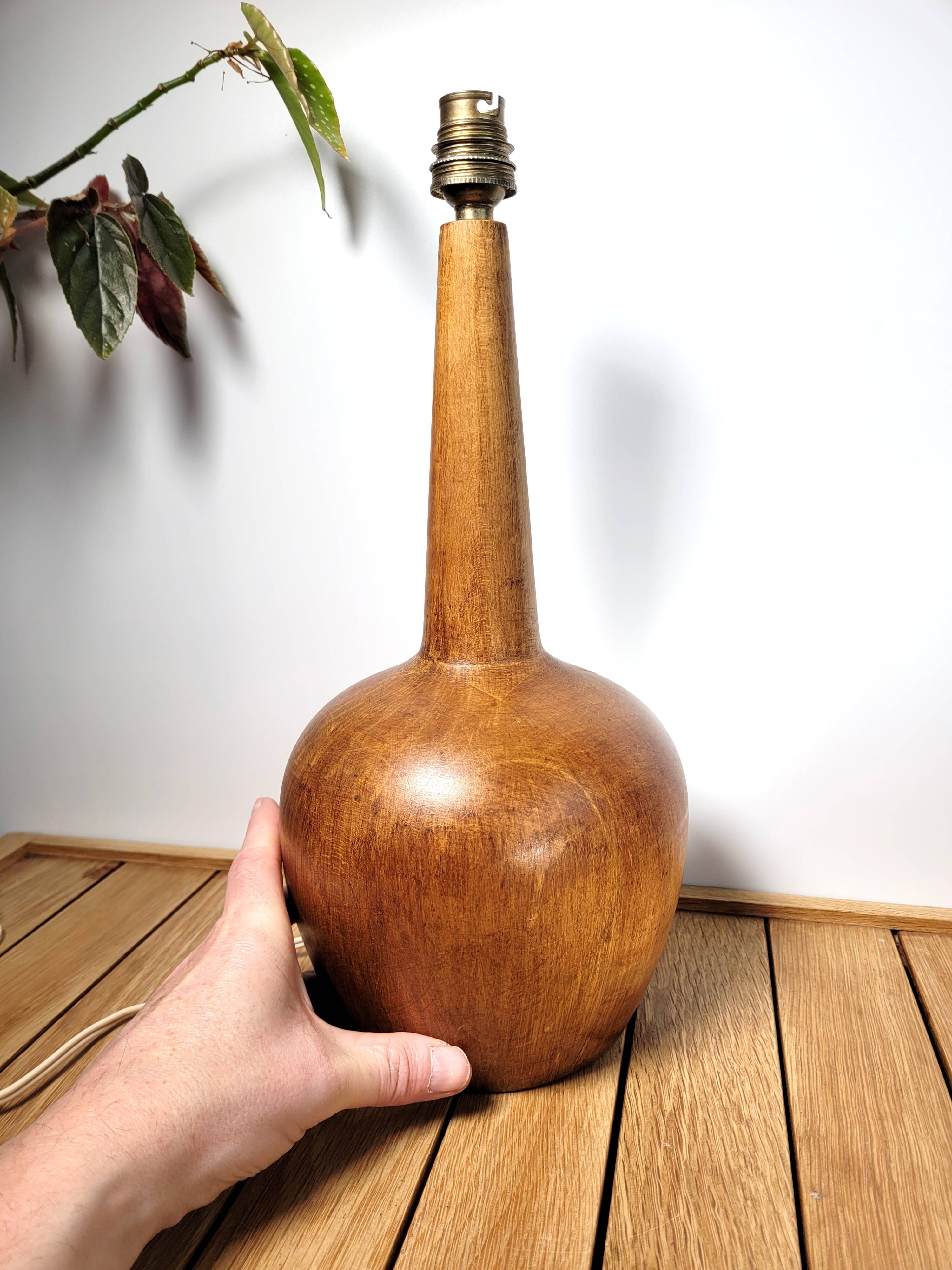 Pied lampe vintage bois tourné brut
