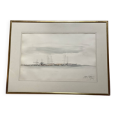 Modernist watercolor by Hubert Gignoux Palma de Mallorca vintage 1970