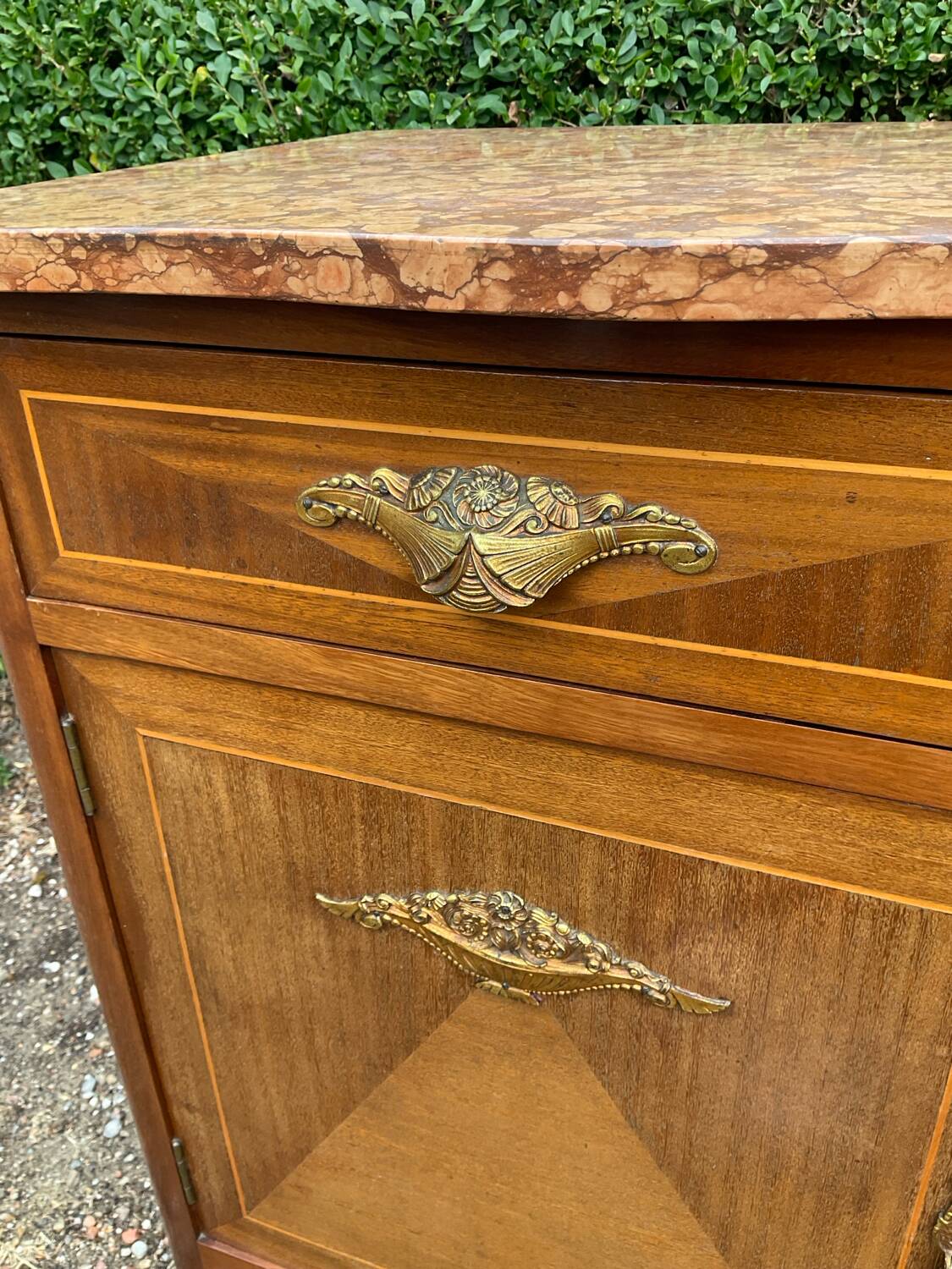 Marquetry and marble sideboard
