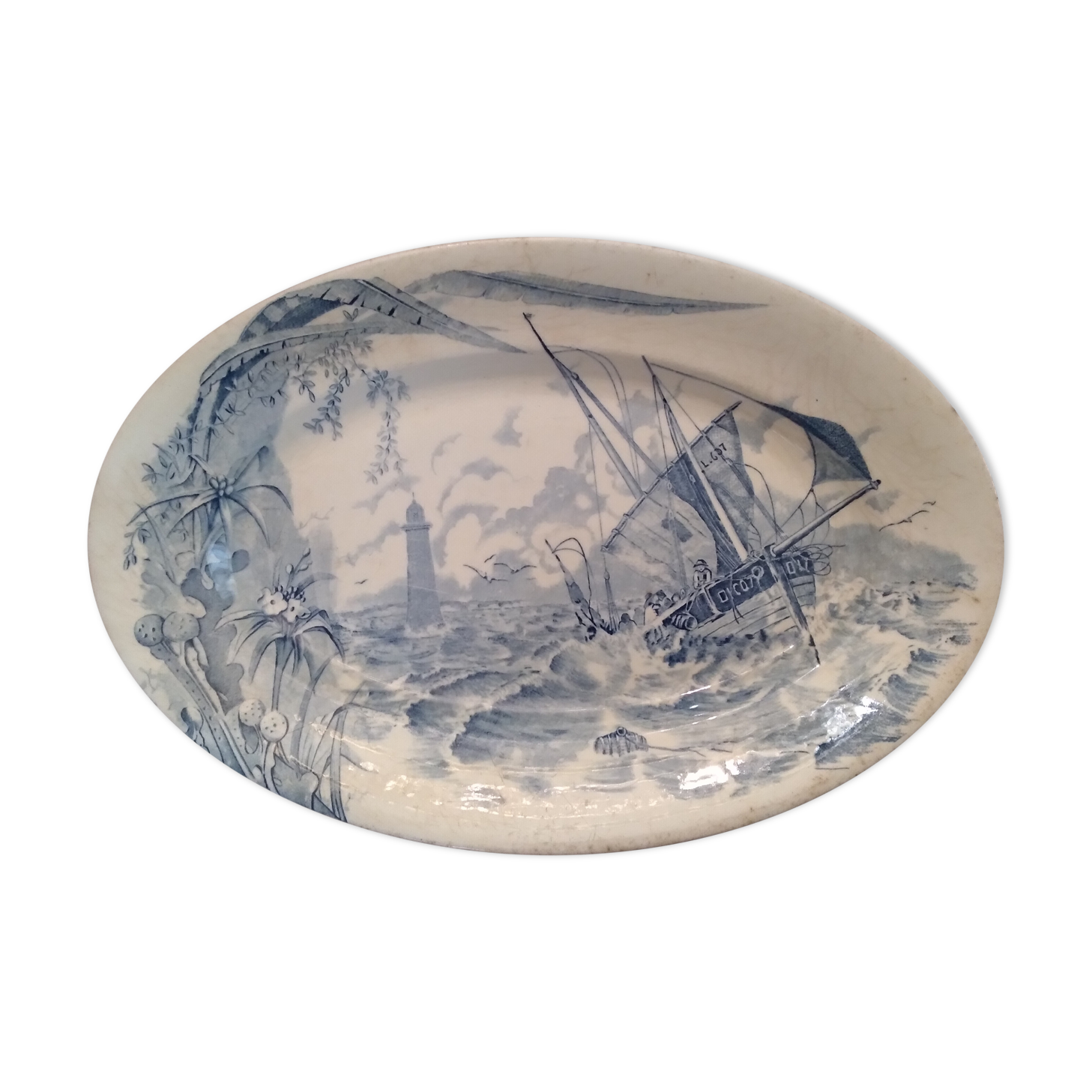Faience dish of clairefontaine decor marine