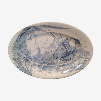 Faience dish of clairefontaine decor marine
