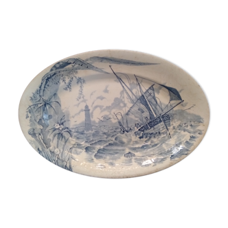 Plat en faience de clairefontaine decor marine