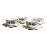Series of four Orchies earthenware cups with chicory flower decoration