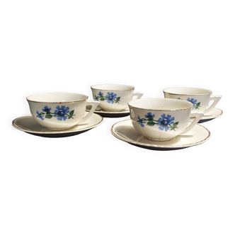 Series of four Orchies earthenware cups with chicory flower decoration