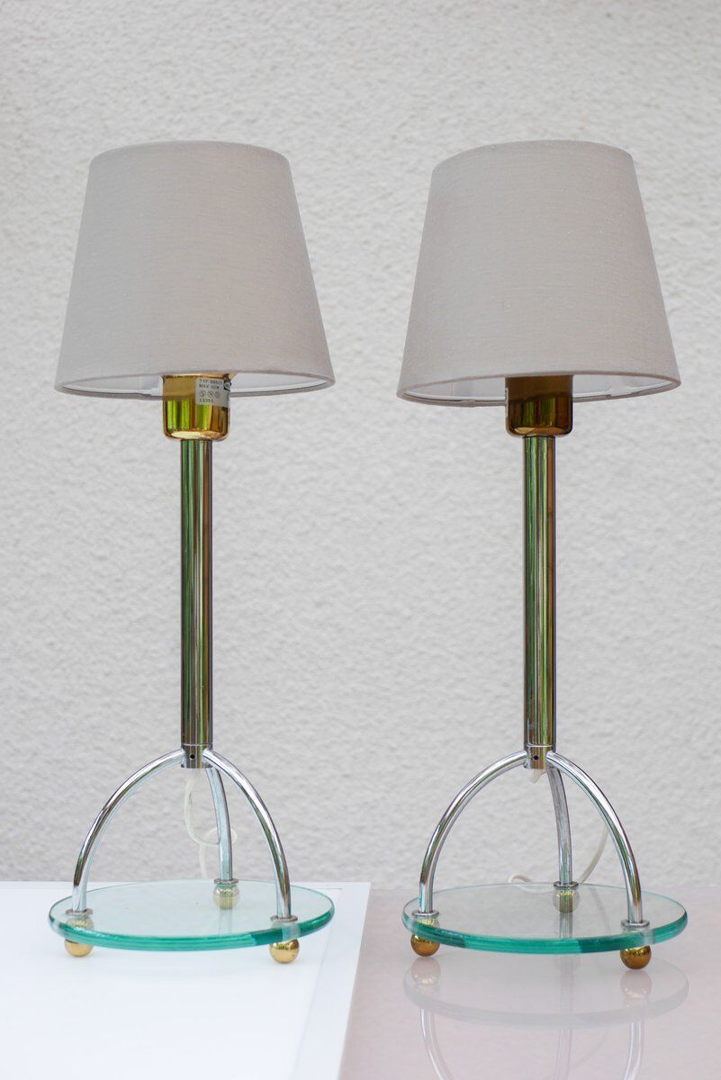 Lampes de table Skymning Art Déco scandinave minimalistes en chrome et verre par Ehlén Johansson, ensemble de 2