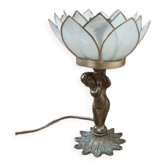 Lampe chevet ange lotus fleur pétale nacre base bronze laiton dp 0423007