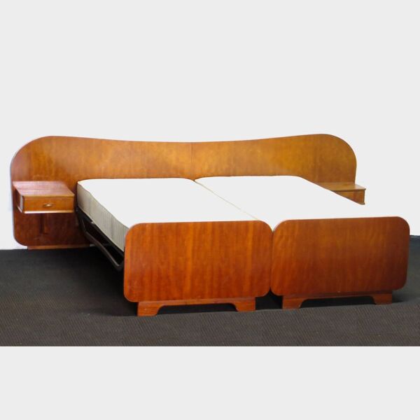 Lit vintage vintage avec tables de nuit en teck et noyer, 1950