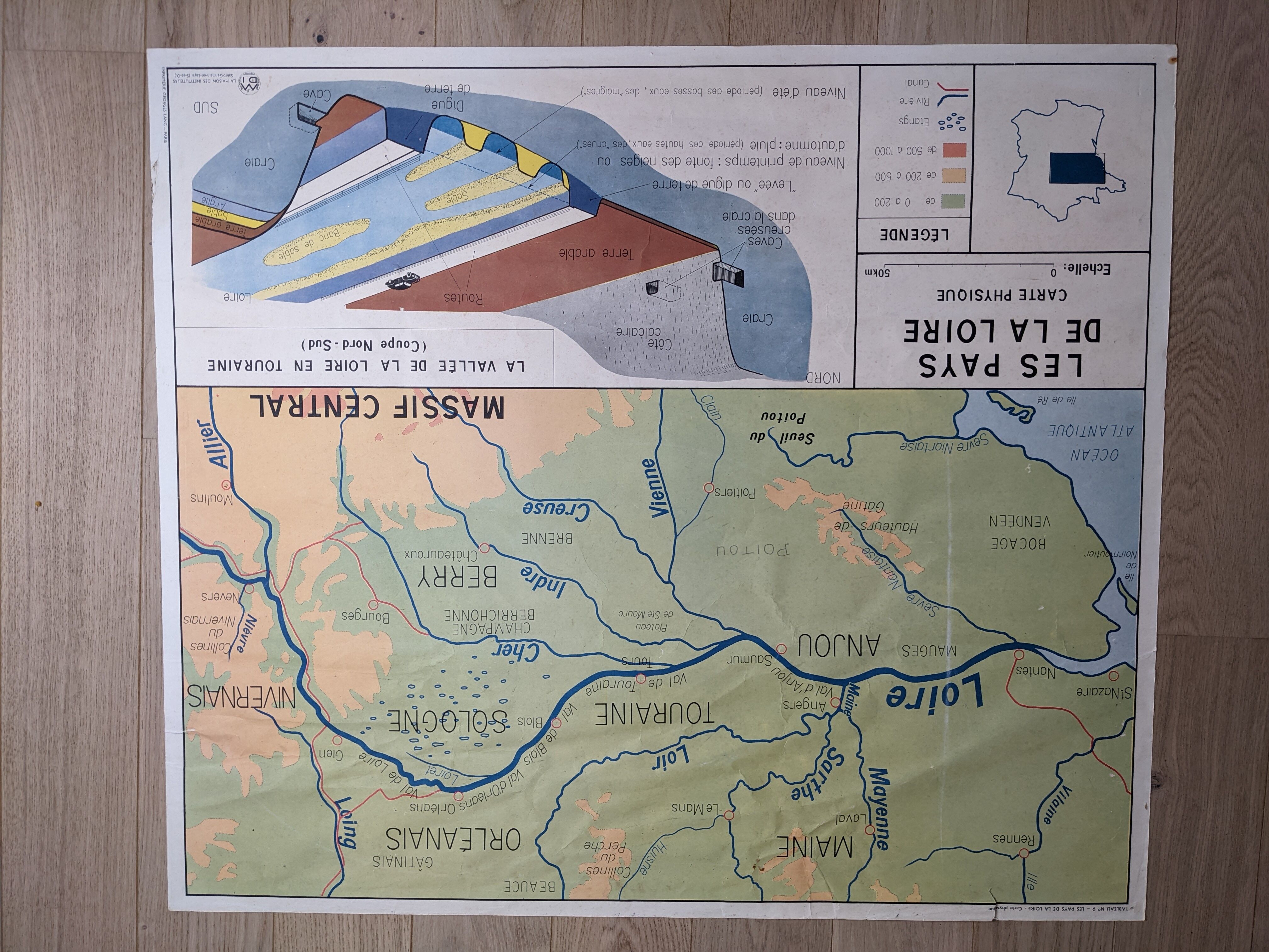 Old vintage school poster 60s Pays de la Loire Bretagne Vendée