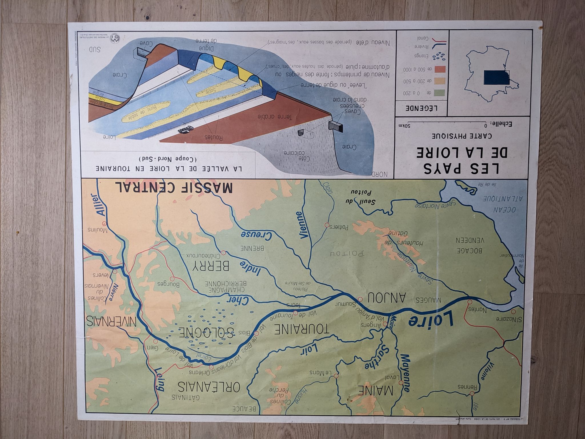 Old vintage school poster 60s Pays de la Loire Bretagne Vendée