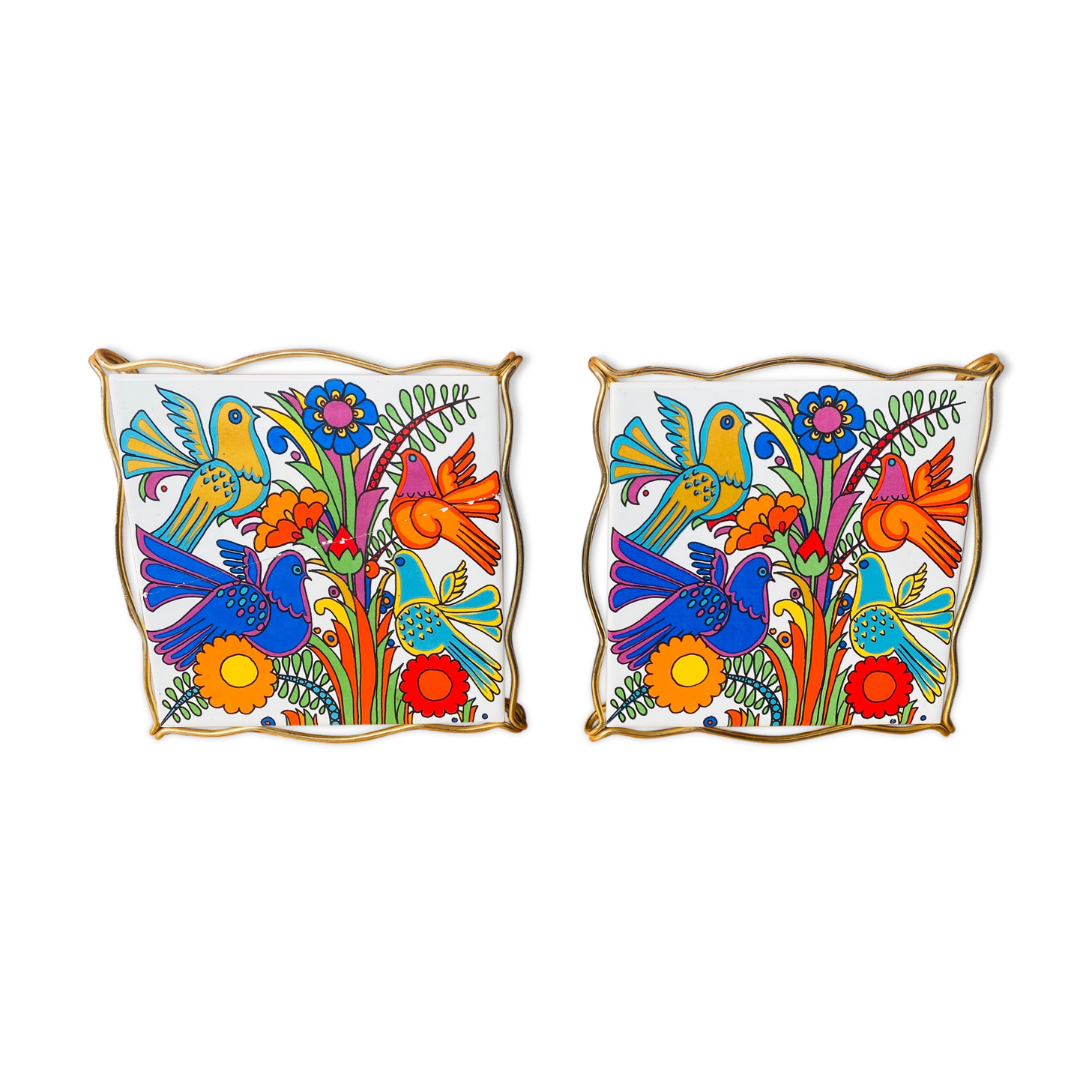 Duo of underwear acapulco villeroy and boch in brass and earthenware 1970s.