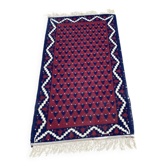 Tapis en laine nouée à la main 1970 80x140cm bordeaux bleu