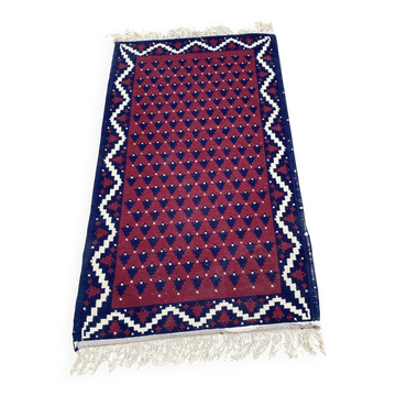 Tapis en laine nouée à la main 1970 80x140cm bordeaux bleu