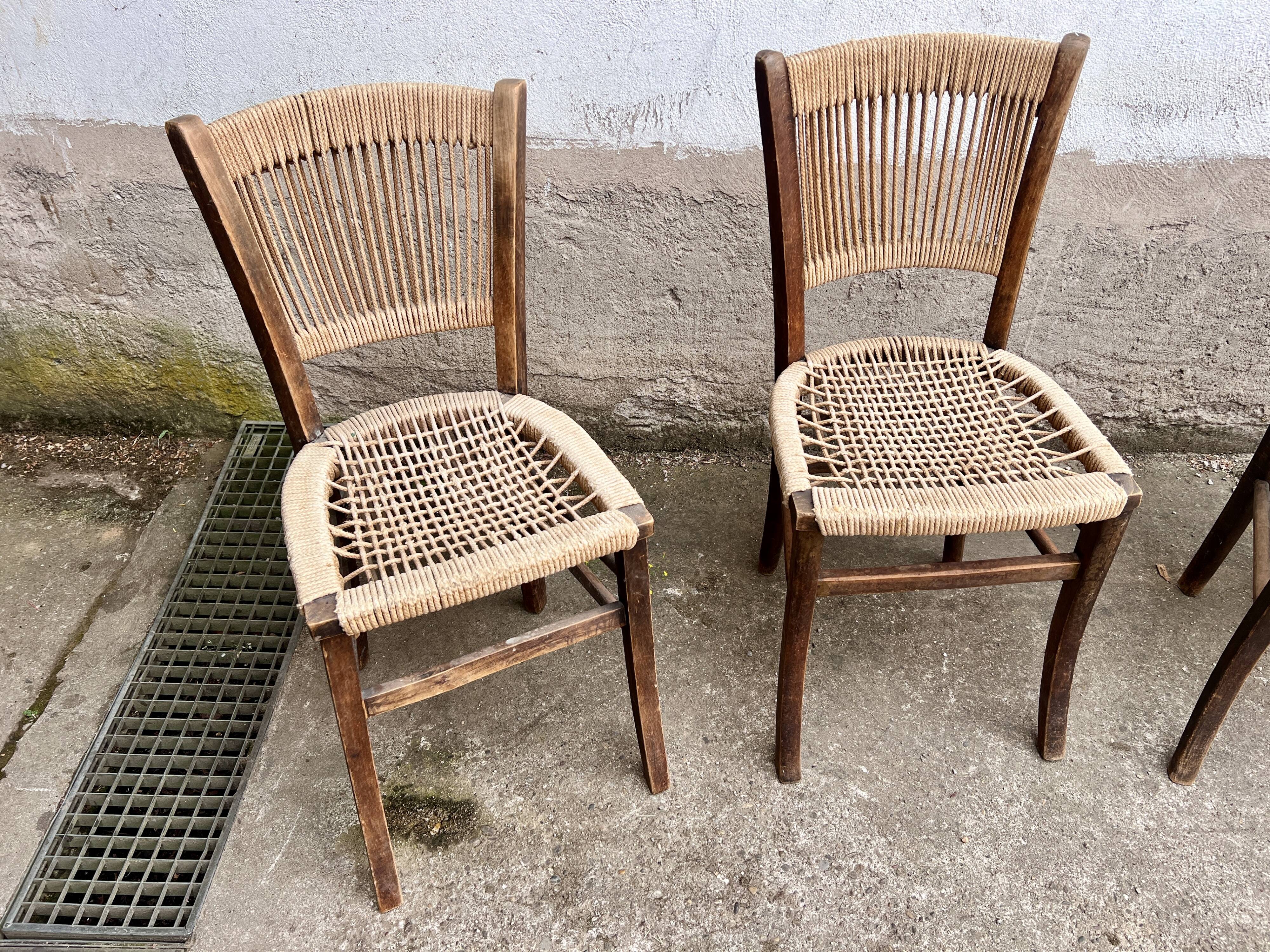 Set of 4 Vintage Rope Bistro Chairs