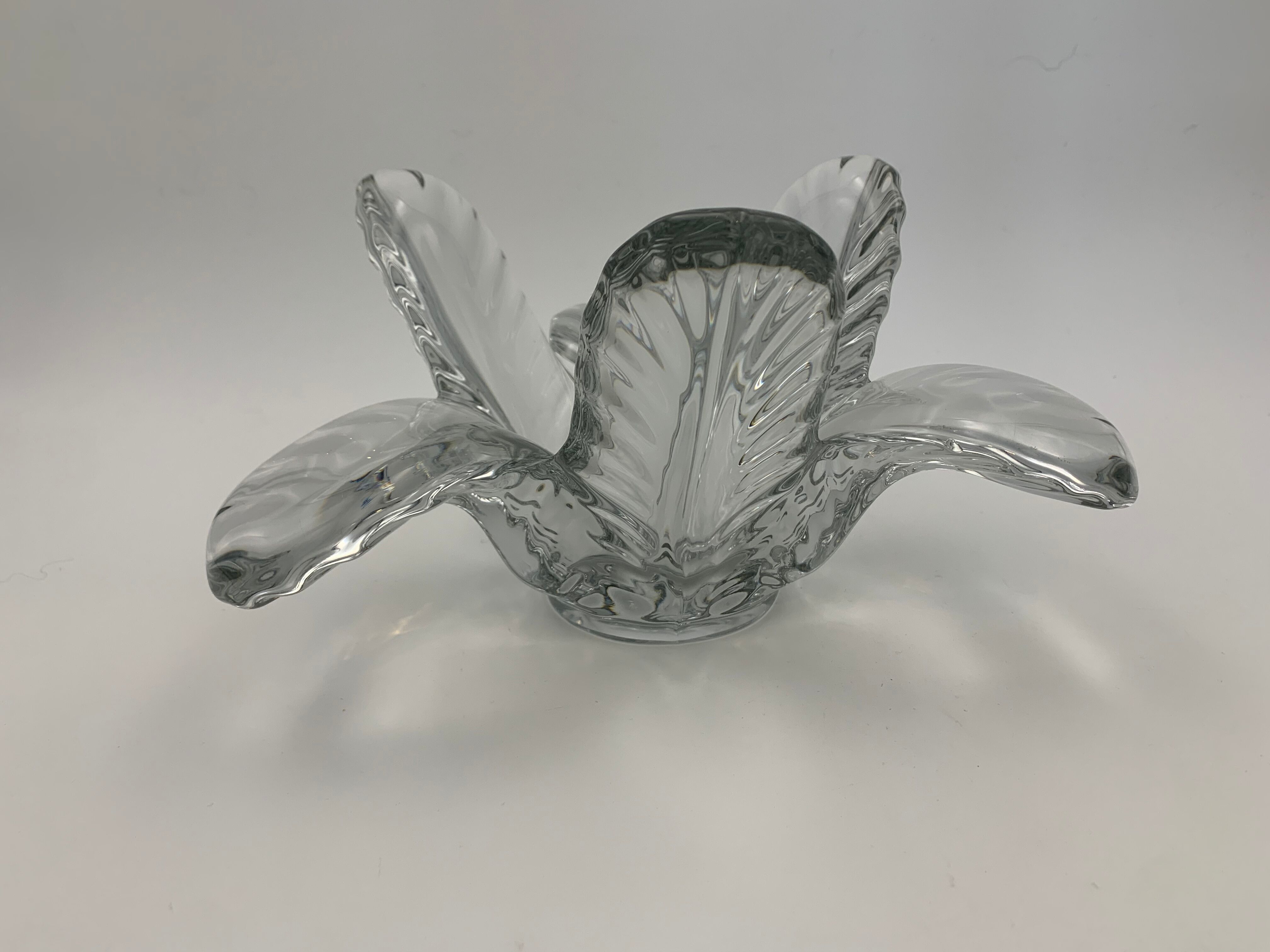 Trinket bowl in Vannes crystal, decoration of palm leaves - 1960s-1970s