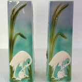 Pair of Saint Clement barbotine vases H 39cm circa 1900
