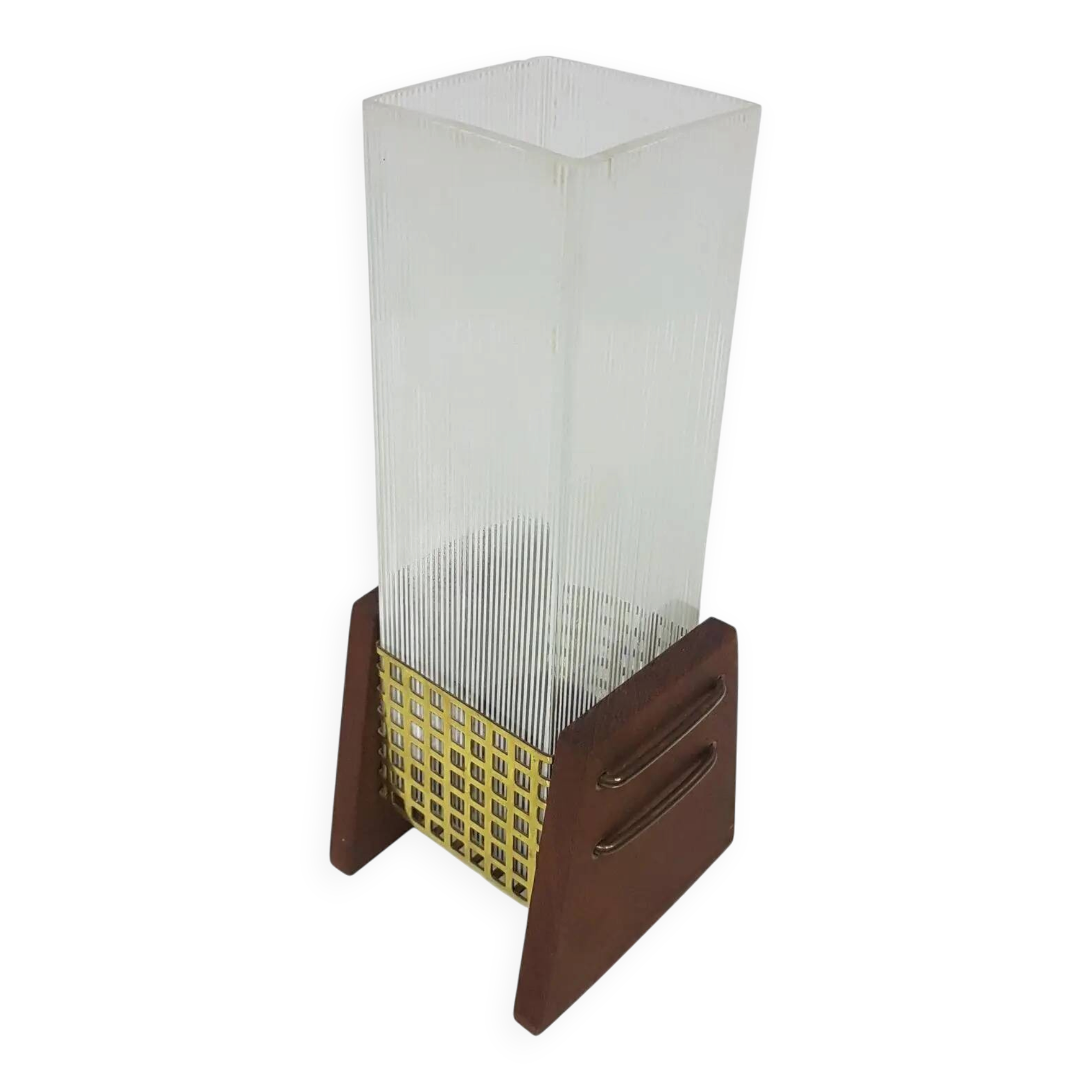 Support de bougie, teck brun, verre clair, Danemark, années 1960.