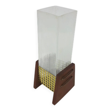 Support de bougie, teck brun, verre clair, Danemark, années 1960.