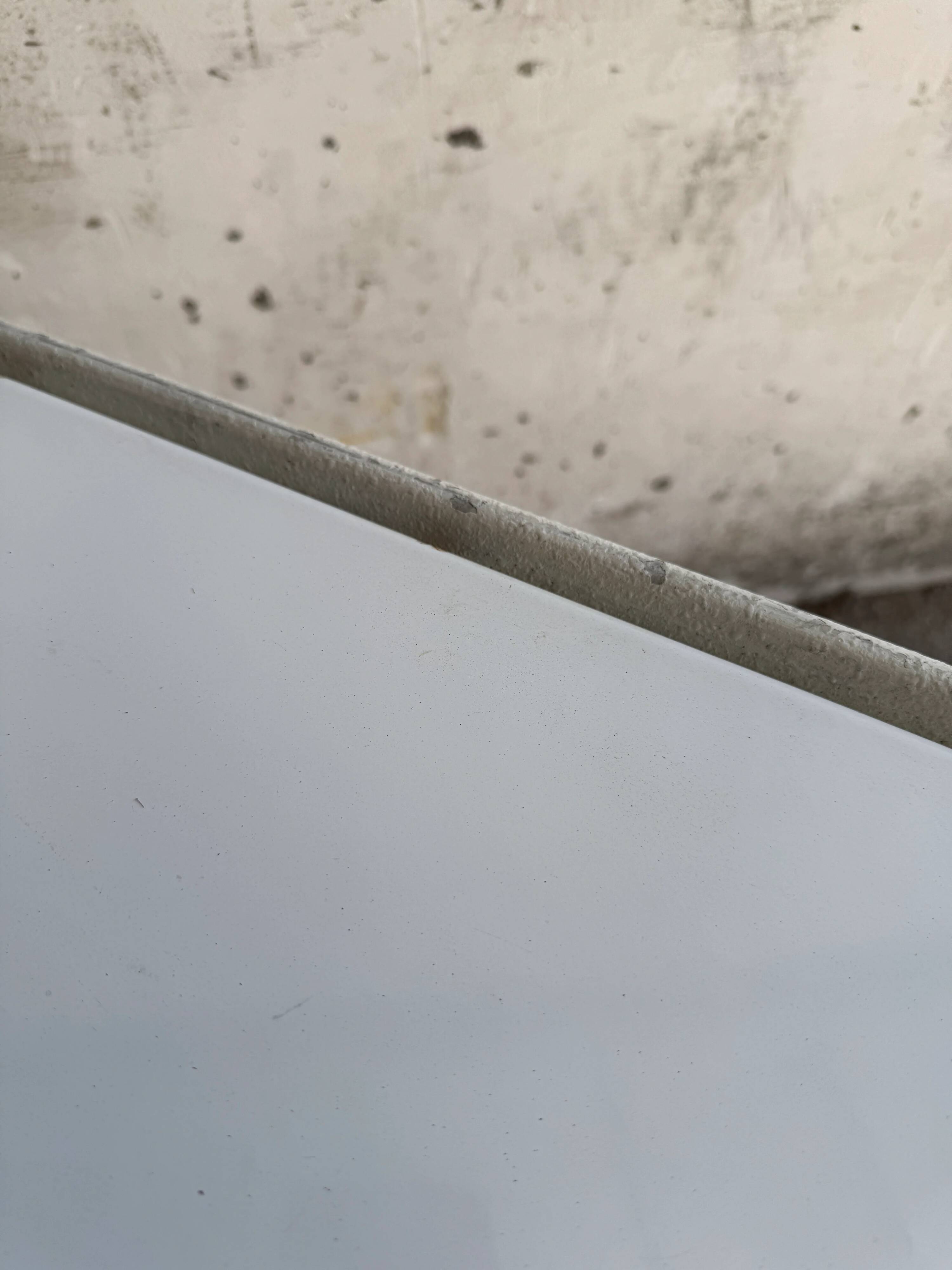 White Enameled Steel Top & Cast-Aluminum Knoll Outdoor Table — 1960s Modernist First Edition