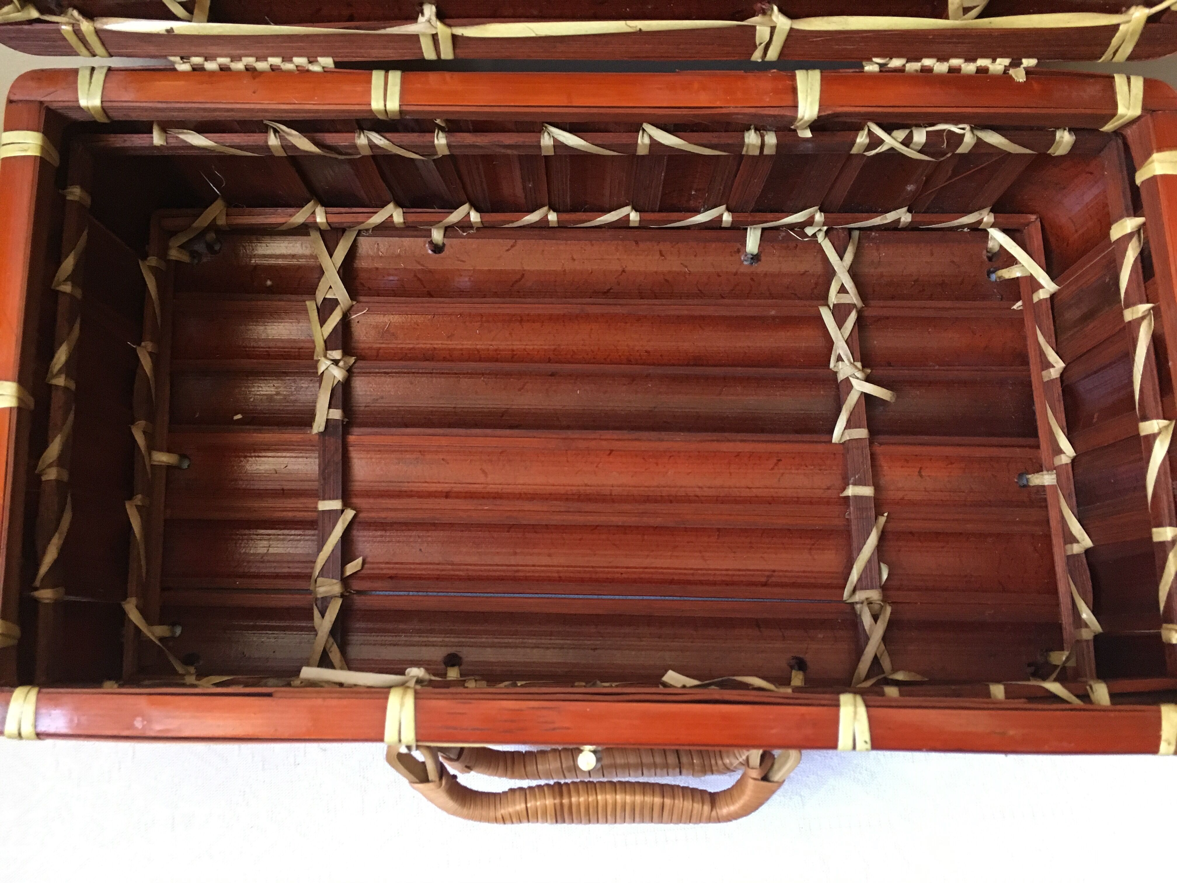 Suitcase in wicker and vintage bamboo