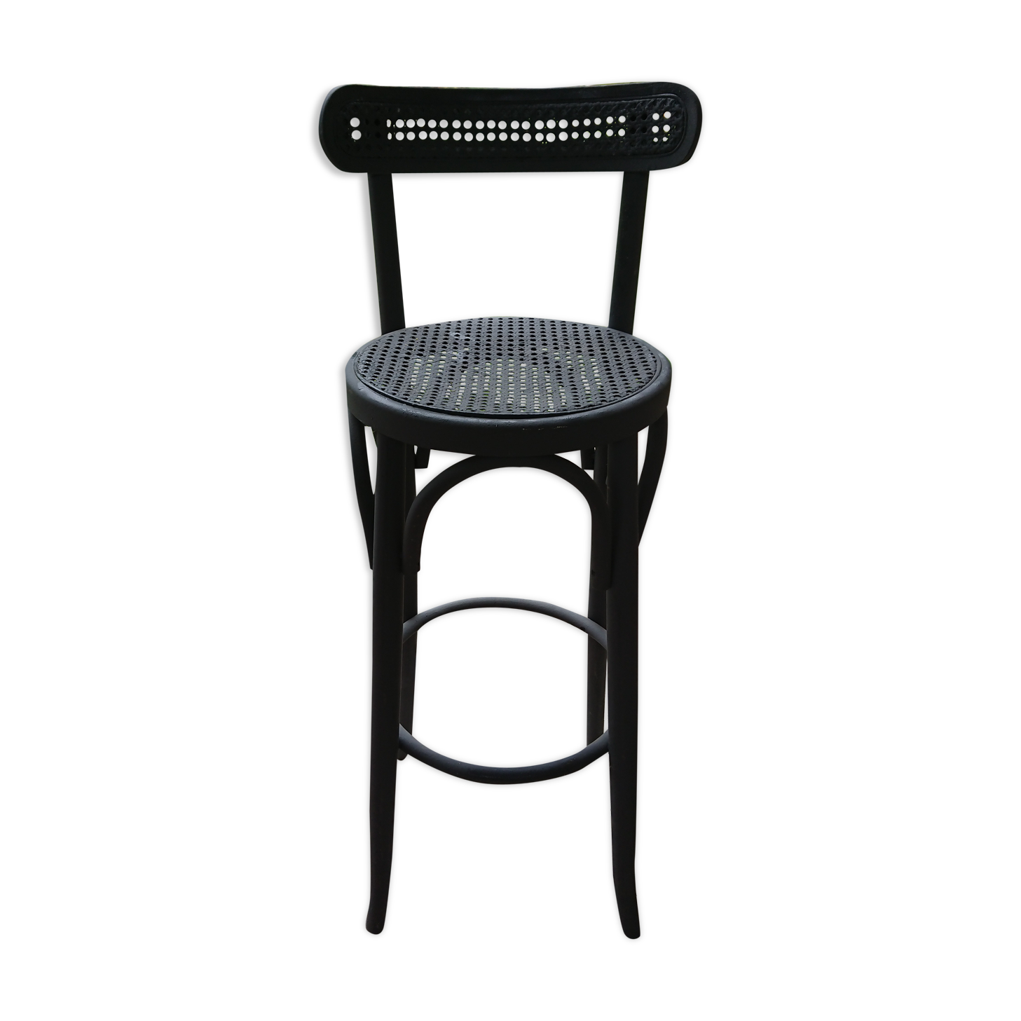 Tabouret bois courbé canné