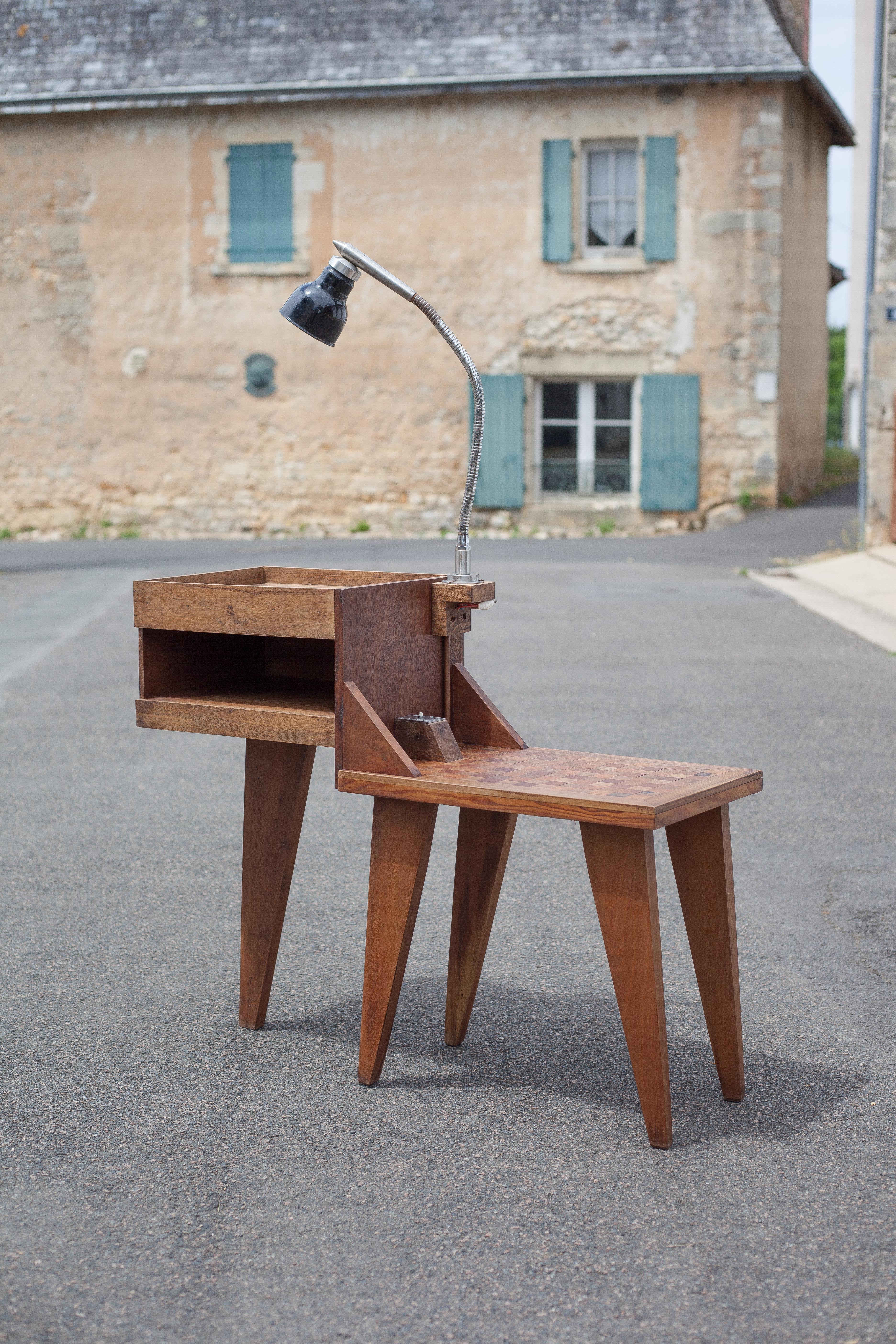 Industrial wood furniture, furniture with integrated lamp, trade furniture, industrial, compass feet