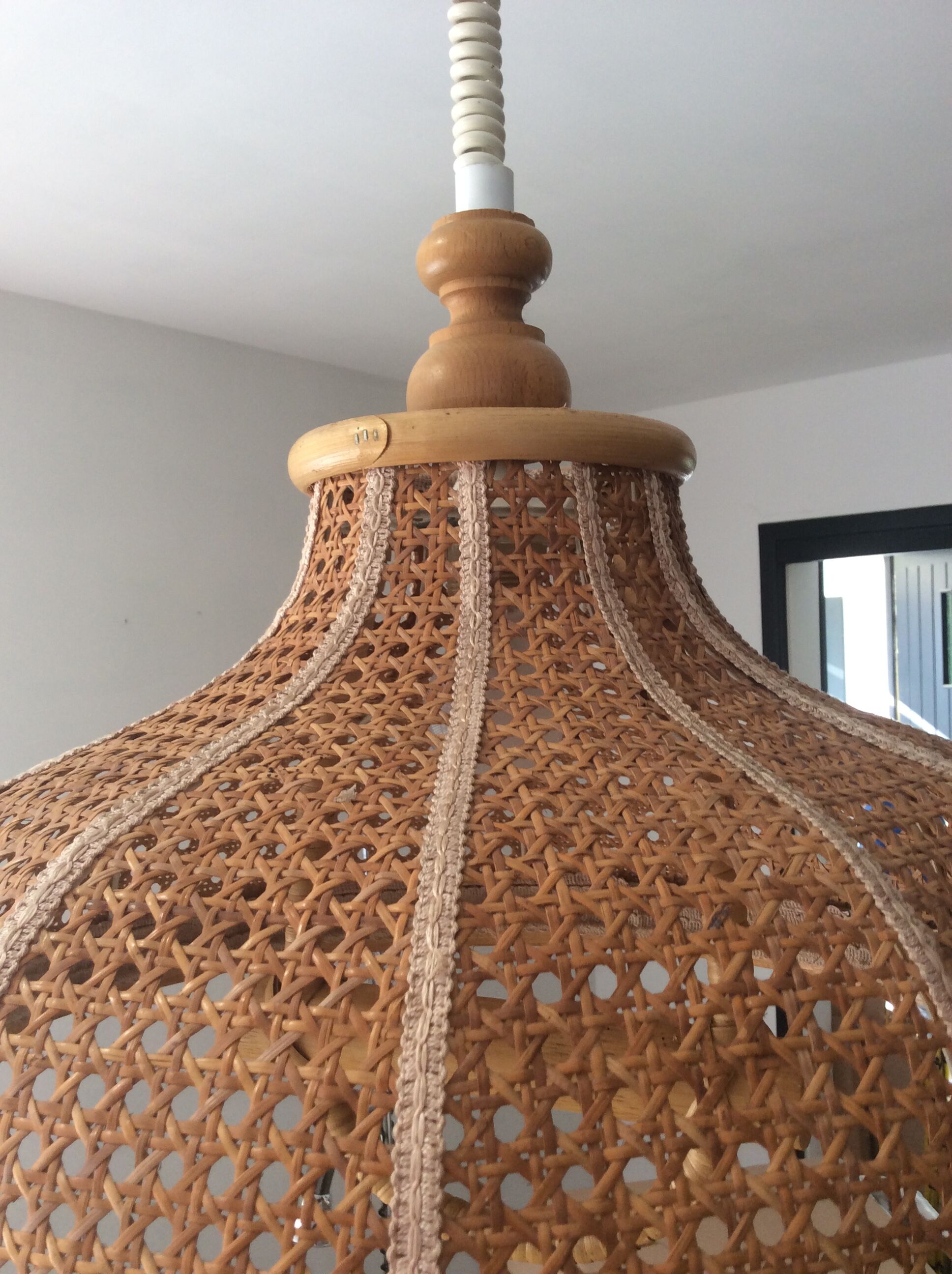Vintage canning and rattan hagning lamp from the 1970s