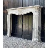 Louis XV style fireplace in white Carrara marble arabescato