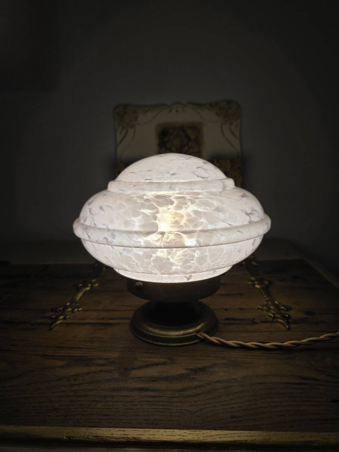 Clichy pink glass globe bowl converted into a table lamp.