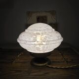 Clichy pink glass globe bowl converted into a table lamp.