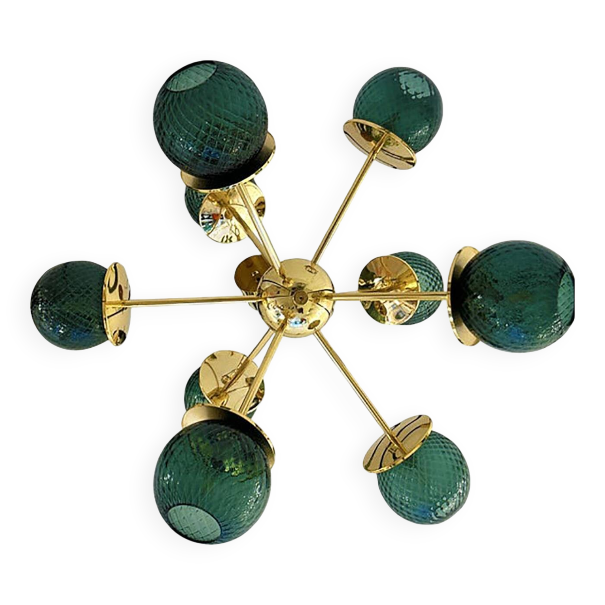 Italian Gold Chandelier Sputnik in Murano Glass Style Green "Balloton"