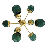 Italian Gold Chandelier Sputnik in Murano Glass Style Green "Balloton"