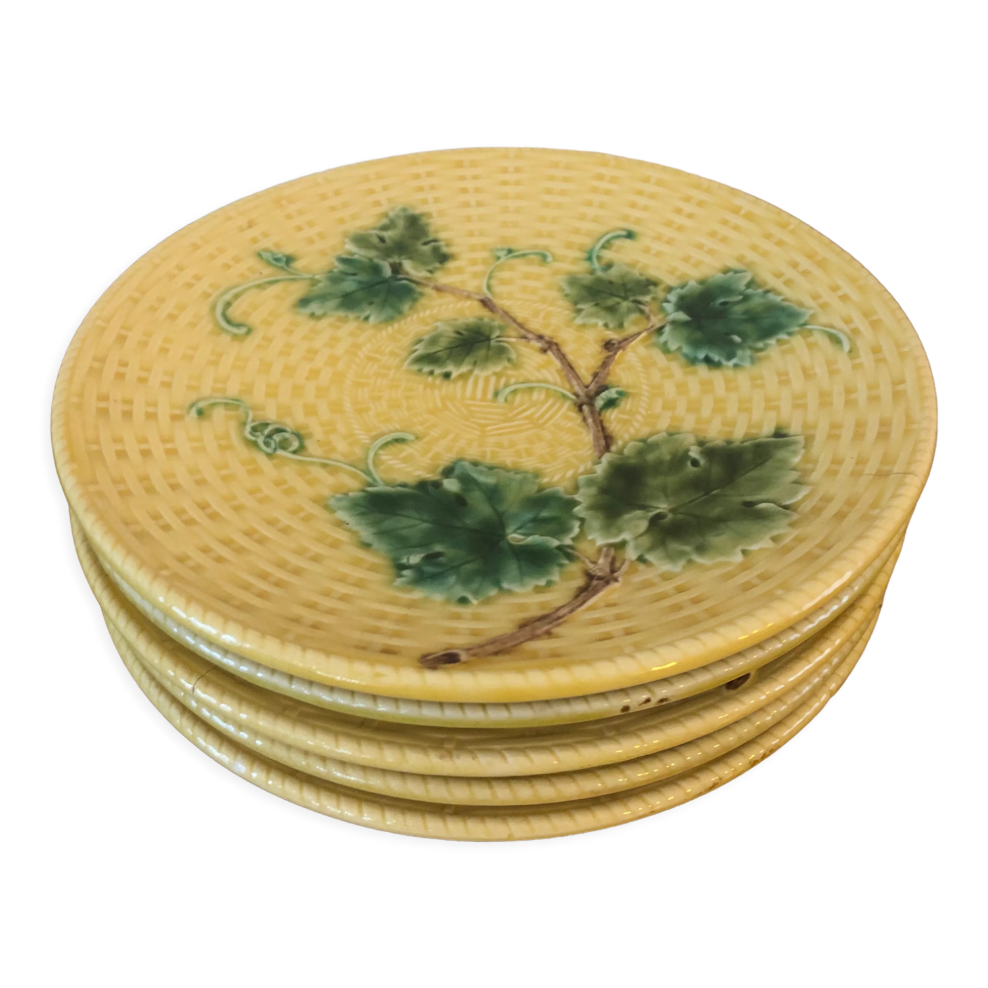 5 assiettes en barbotine majolica sarreguemines france