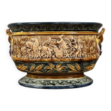 Large planter in colored slip with antique decoration