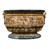 Large planter in colored slip with antique decoration