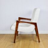Vintage loft armchair herringbone natural fabric model from the 70s