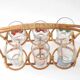 Lot de 6 verres vintage et support rotin