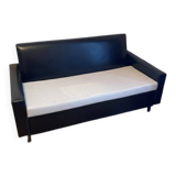 Compact vintage canapé - convertible 2-seater black skai – 70s/80s