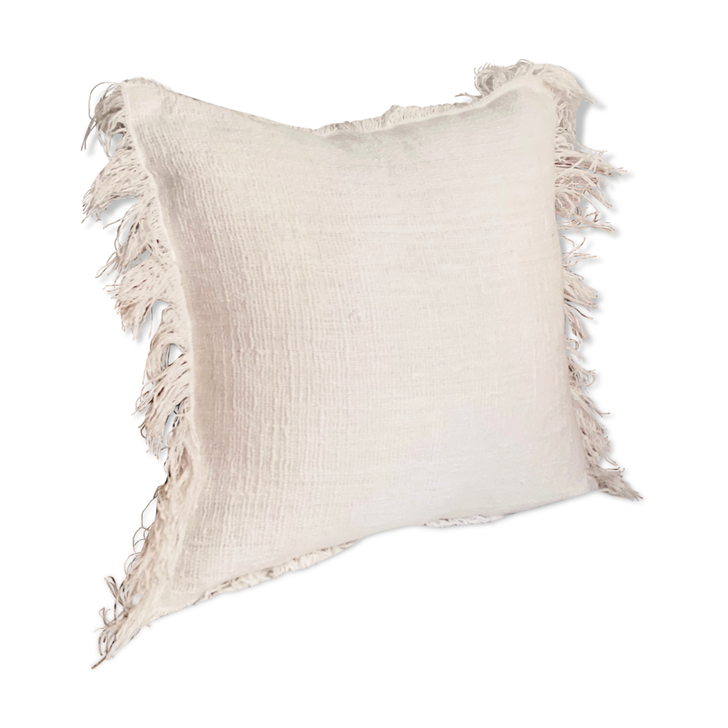 White linen bohemian cushion fringed