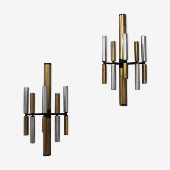 Stilnovo brass and aluminun tubes sconces 1950s