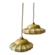 Pair of suspensions in opaline glass cream and silver border art deco 30s