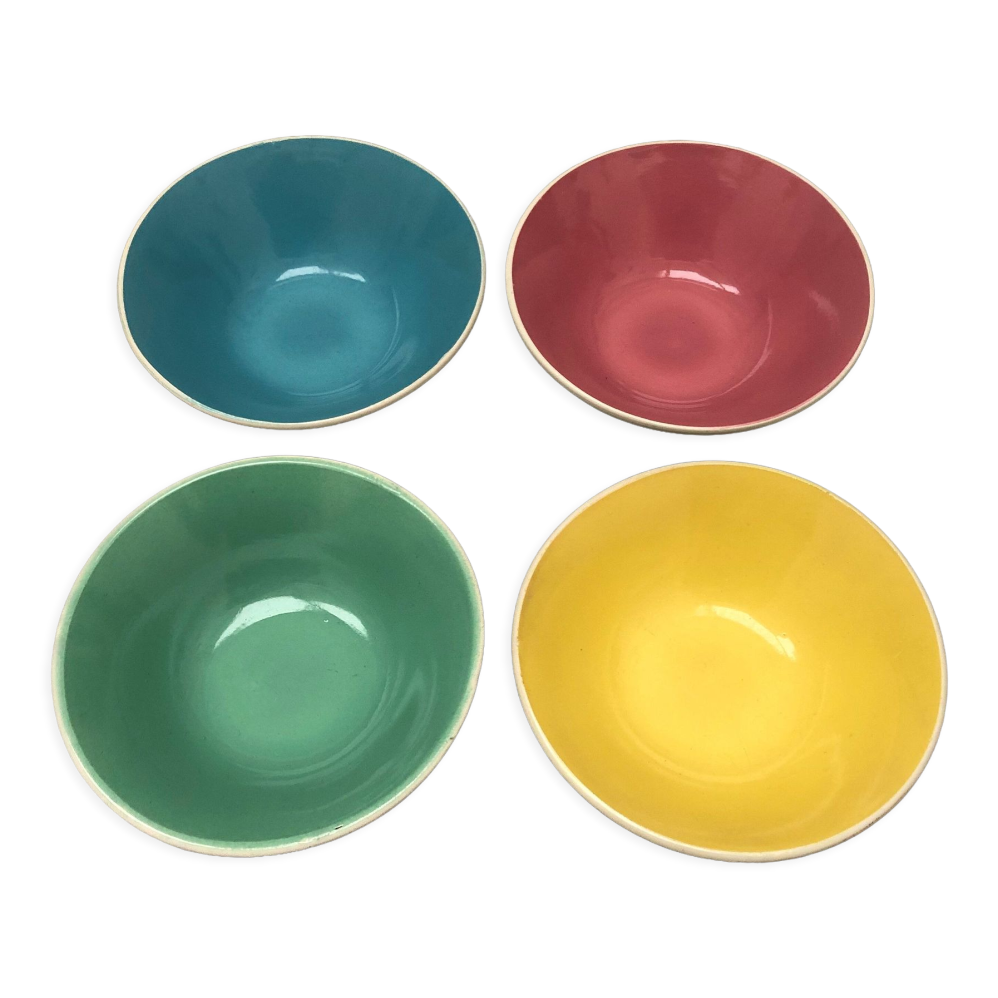 4 Digoin cups France the Francorussian green yellow blue pink dessert