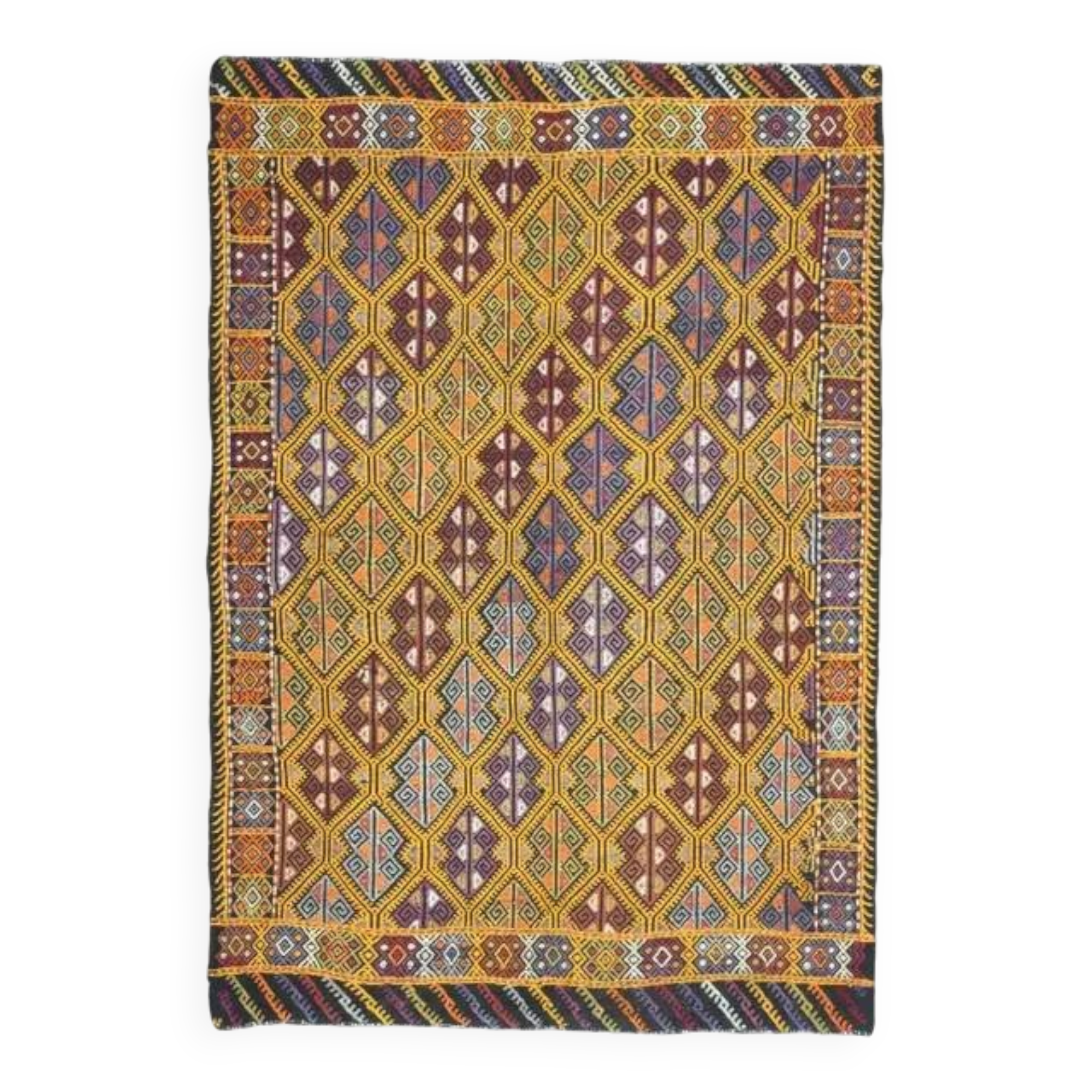 Vintage Turkish Oushak Handmade Wool & Cotton Yellow Area Rug 155x223